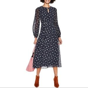 Boden Ada Midi Dress Blue Floral US Size 4 Work Office Weekend Church Brunch